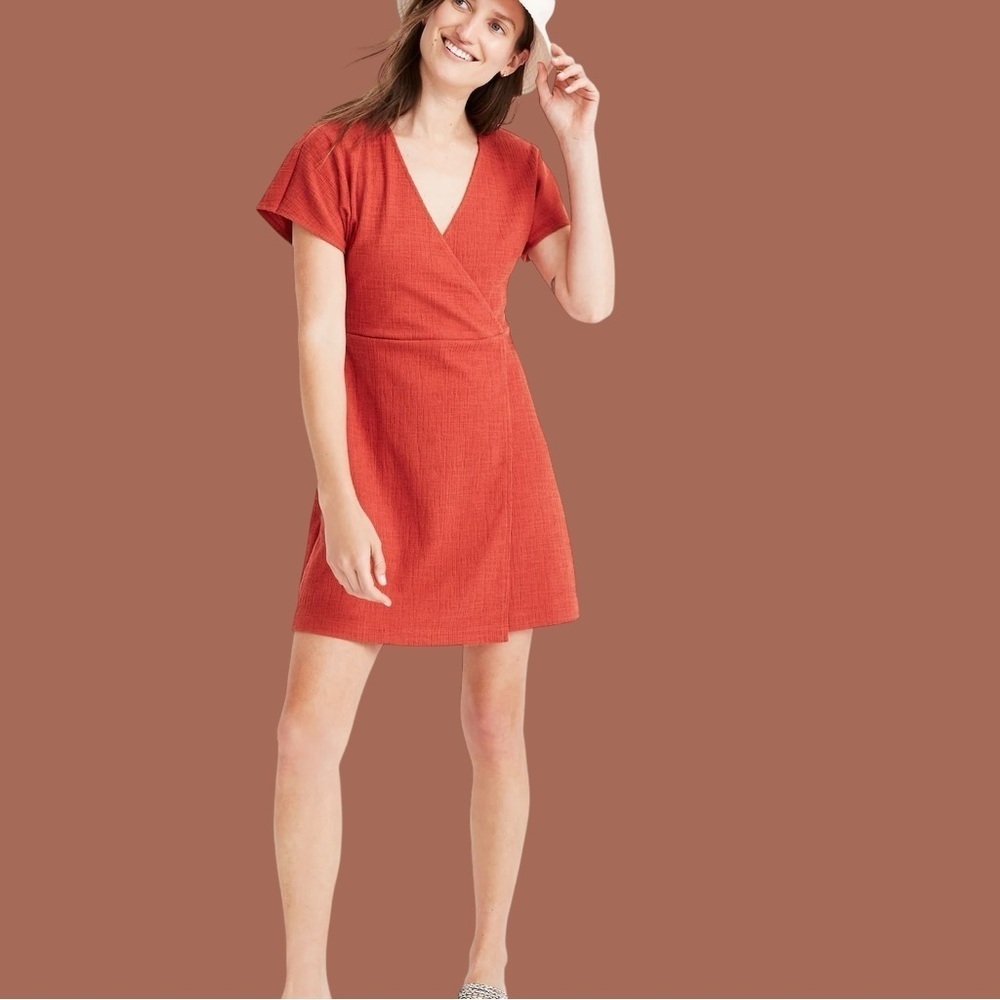 Madewell ‘Cross-Front Flutter-Sleeve Dress’ in “Etruscan Clay” Size Small